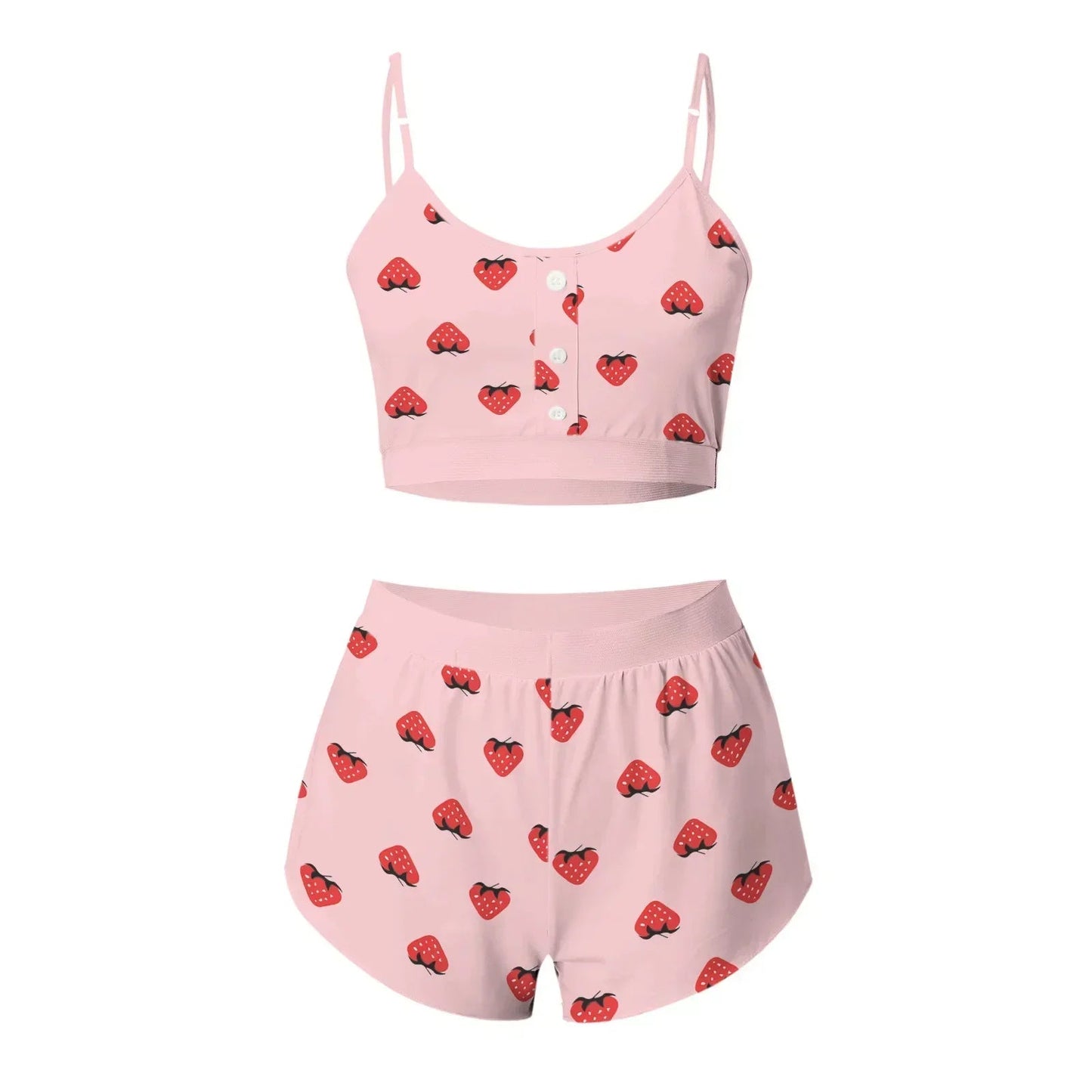 Love Printed Lace Sling Crop Tops and Shorts Summer 2-Piece Pajama Set Women Sleepwear Home Clothes Loungewear Pijamas HappyDaysLove