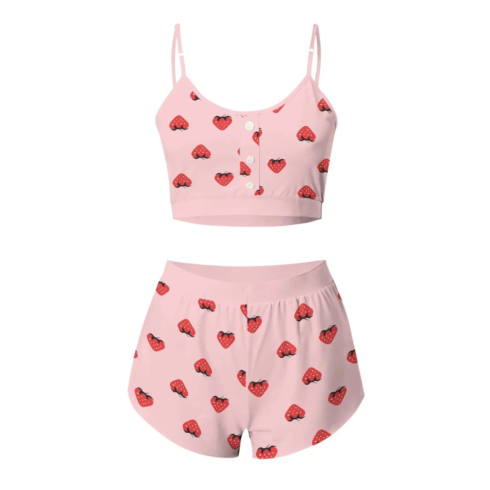 Love Printed Lace Sling Crop Tops and Shorts Summer 2-Piece Pajama Set Women Sleepwear Home Clothes Loungewear Pijamas HappyDaysLove